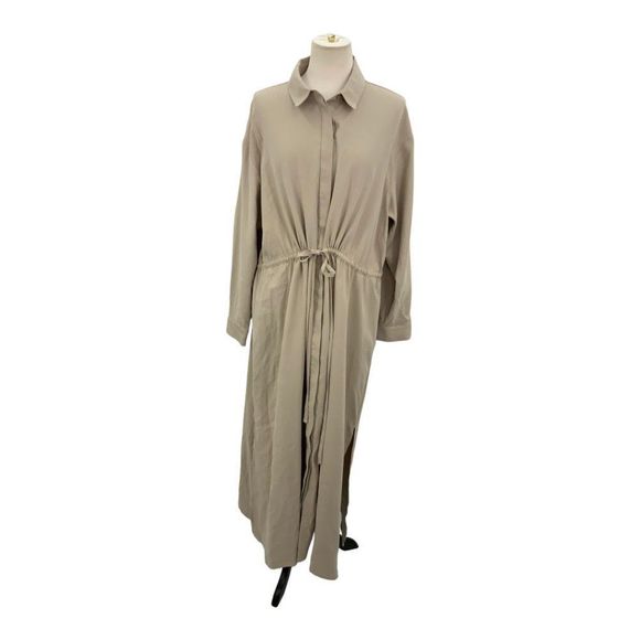 Nordstrom Long Sleeve Drawstring Waist Shirtdress Tan Size Large - Picture 2 of 14